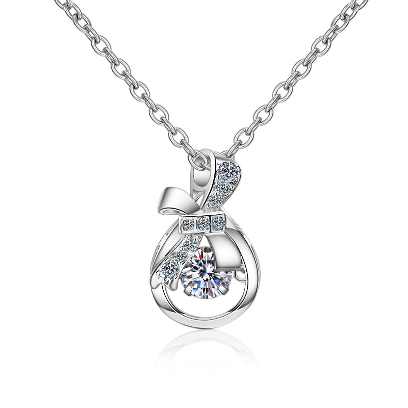 925 Sterling Silver Round Cut CZ Knot Money Bag Necklace 1