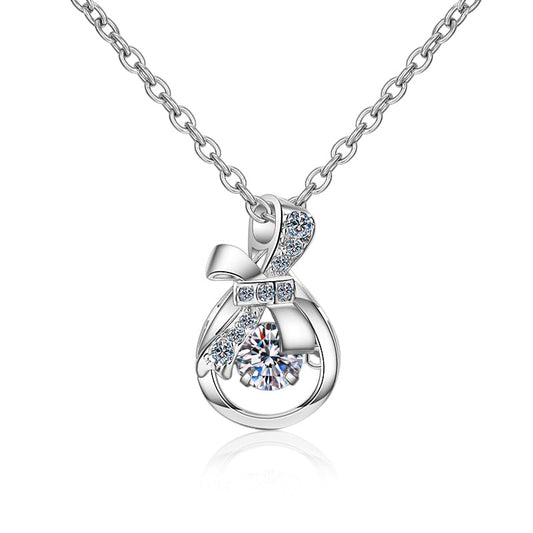 925 Sterling Silver Round Cut CZ Knot Money Bag Necklace 1