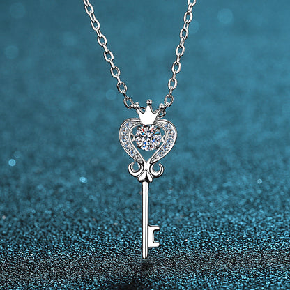 925 Sterling Silver Round Cut CZ Dancing key Necklace 4