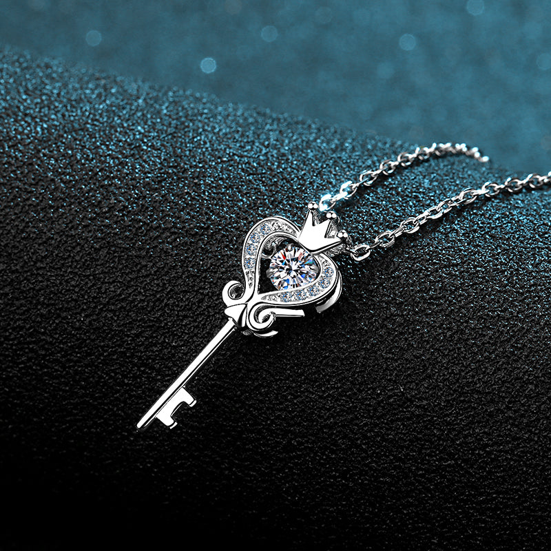 925 Sterling Silver Round Cut CZ Dancing key Necklace 5