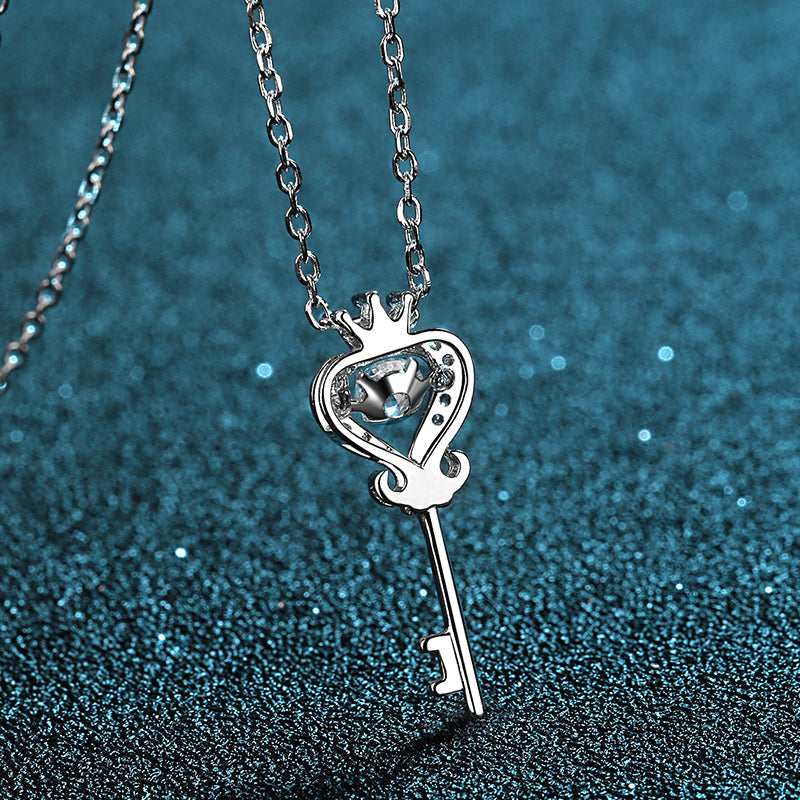 925 Sterling Silver Round Cut CZ Dancing key Necklace 6