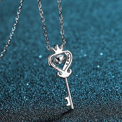 925 Sterling Silver Round Cut CZ Dancing key Necklace 6