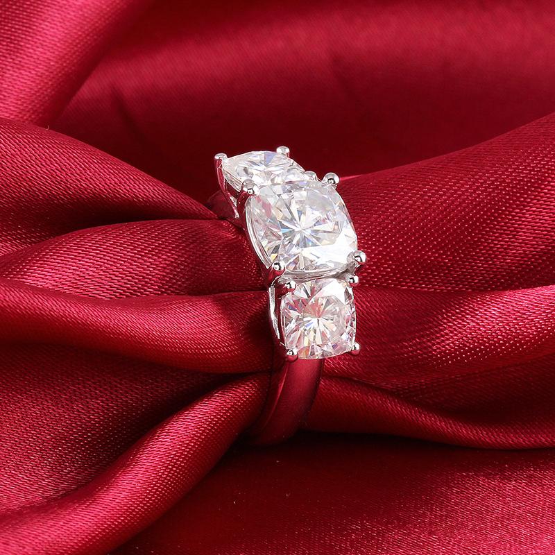 925 Sterling Silver Cushion Cut CZ Three Stone Ring for women 9