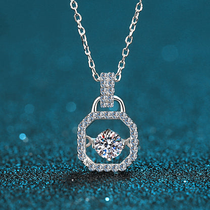 925 Sterling Silver Round Cut CZ Lock Dancing Pendant Necklace 4