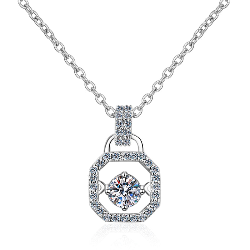 925 Sterling Silver Round Cut CZ Lock Dancing Pendant Necklace 1