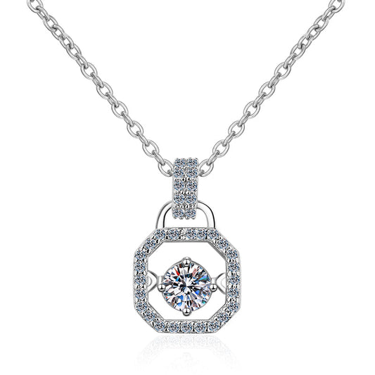 925 Sterling Silver Round Cut CZ Lock Dancing Pendant Necklace 1