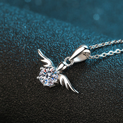 925 Sterling Silver Round Cut CZ Diamond Angel Wing Necklace 3