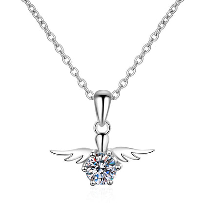 925 Sterling Silver Round Cut CZ Diamond Angel Wing Necklace 1