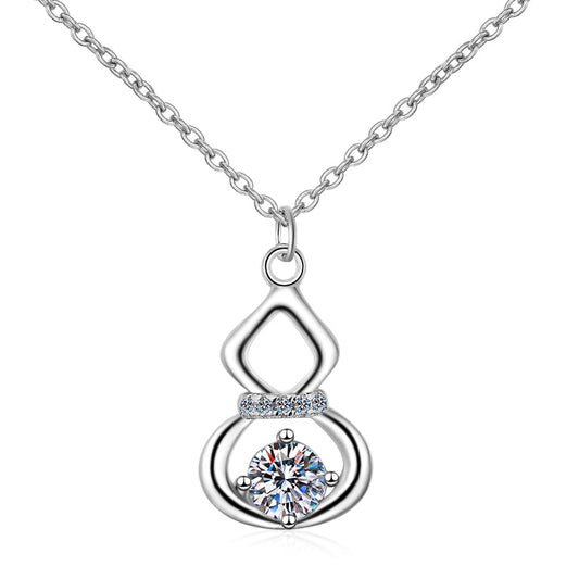 925 Sterling Silver Round Cut CZ Gourd Pendant Necklace 1