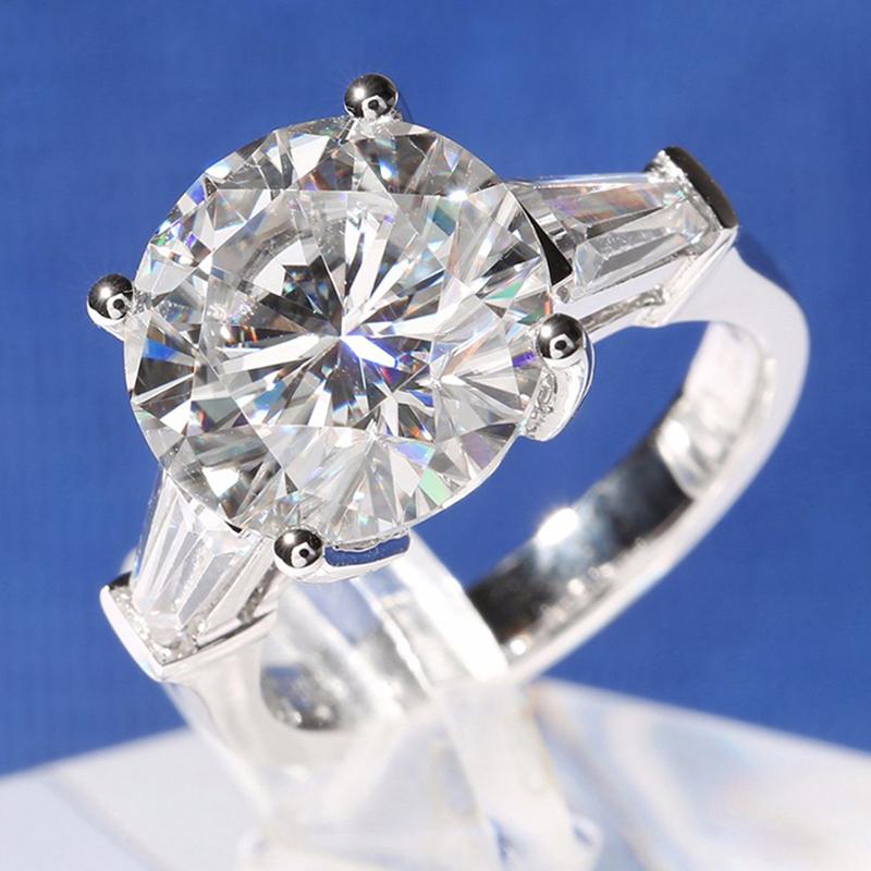 925 Sterling Silver Round Cut CZ Three Stone Ring for women 5