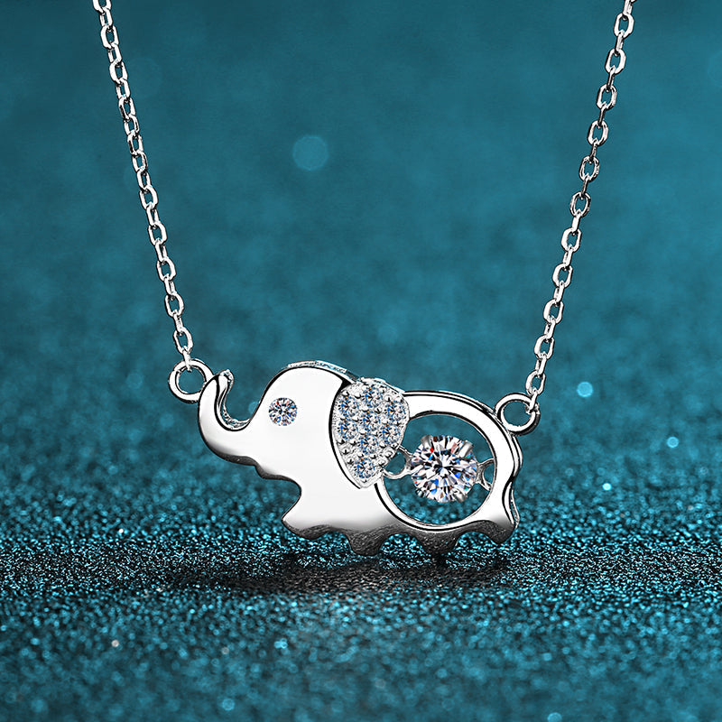 925 Sterling Silver Round Cut CZ Small Elephant Dancing Necklace 6