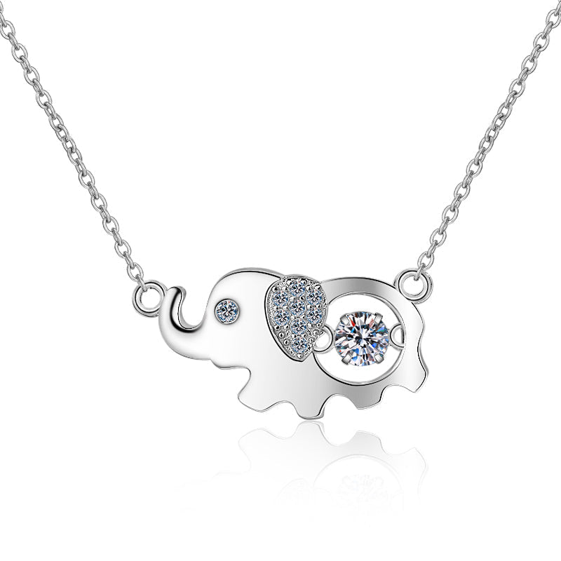 925 Sterling Silver Round Cut CZ Small Elephant Dancing Necklace 1