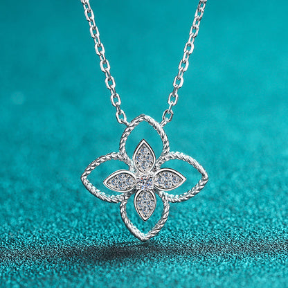 925 Sterling Silver Round Cut CZ Flower Shaped Pendant Necklace 5