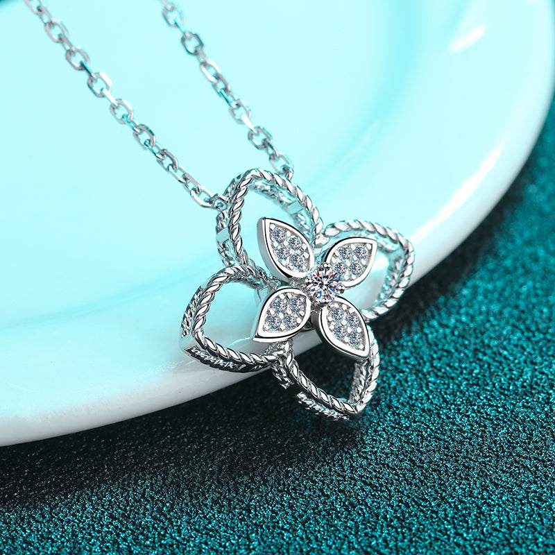 925 Sterling Silver Round Cut CZ Flower Shaped Pendant Necklace 4