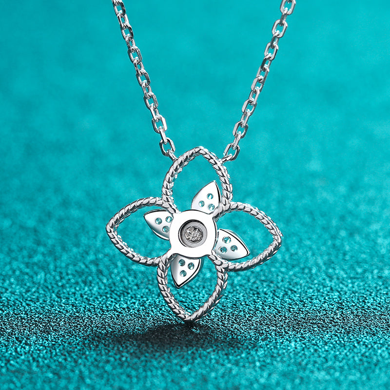 925 Sterling Silver Round Cut CZ Flower Shaped Pendant Necklace 3