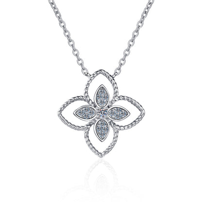 925 Sterling Silver Round Cut CZ Flower Shaped Pendant Necklace 1