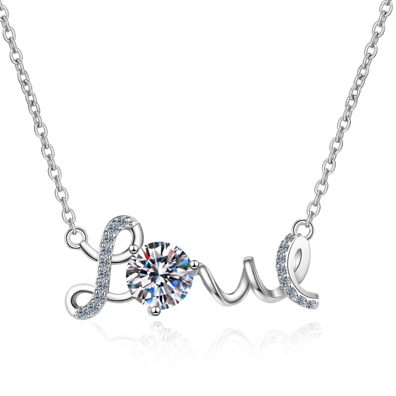 925 Sterling Silver Round Cut CZ LOVE Letter Pendant Necklace 1