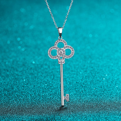 925 Sterling Silver Round Cut CZ Key Pendant Necklace 5