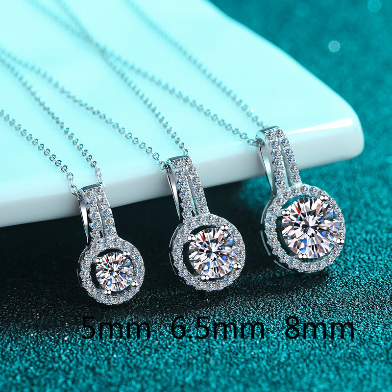 925 Sterling Silver Round Cut CZ  Diamond Classic Pendant Necklace 5