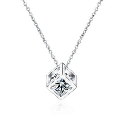 925 Sterling Silver Round Cut CZ Square Box Pendant Necklace 1