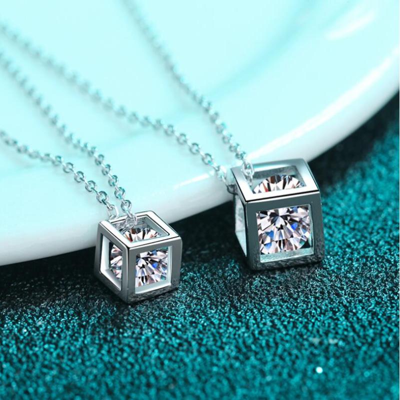 925 Sterling Silver Round Cut CZ Square Box Pendant Necklace 4