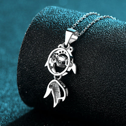 925 Sterling Silver Round Cut CZ Fish Dancing Necklace 4