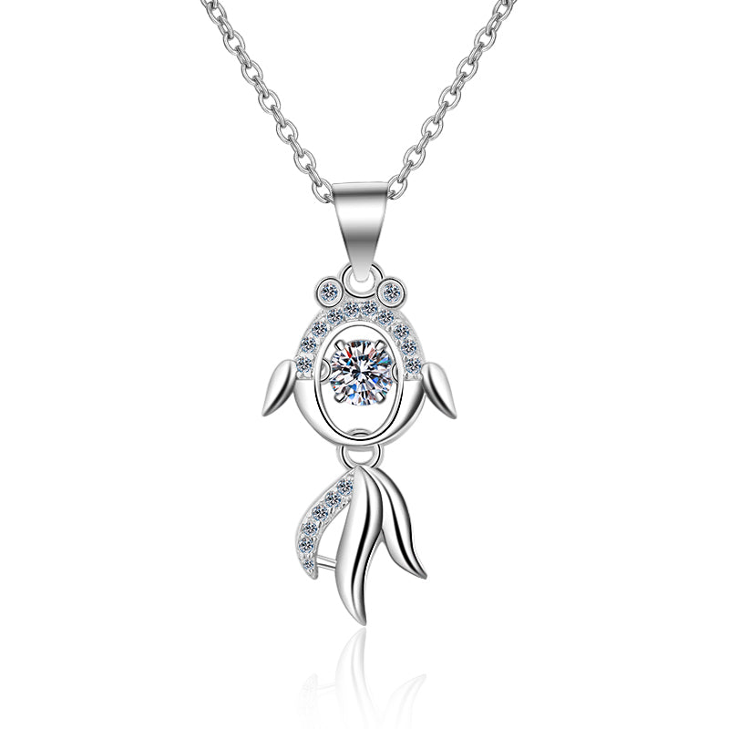 925 Sterling Silver Round Cut CZ Fish Dancing Necklace 1