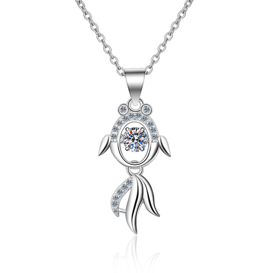 925 Sterling Silver Round Cut CZ Fish Dancing Necklace 1