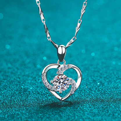 925 Sterling Silver Round Cut CZ Heart Pendant Necklace 2