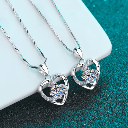 925 Sterling Silver Round Cut CZ Heart Pendant Necklace 3