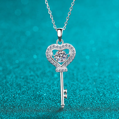 925 Sterling Silver Round Cut CZ Key Heart Pendant Necklace 5