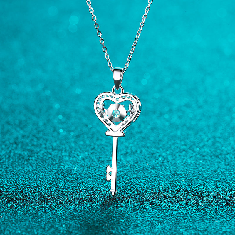 925 Sterling Silver Round Cut CZ Key Heart Pendant Necklace 4