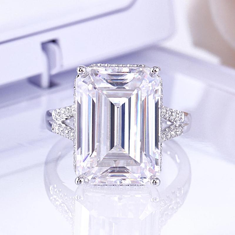 925 Sterling Silver  Emerald Cut CZ Split Shank Ring for women 3