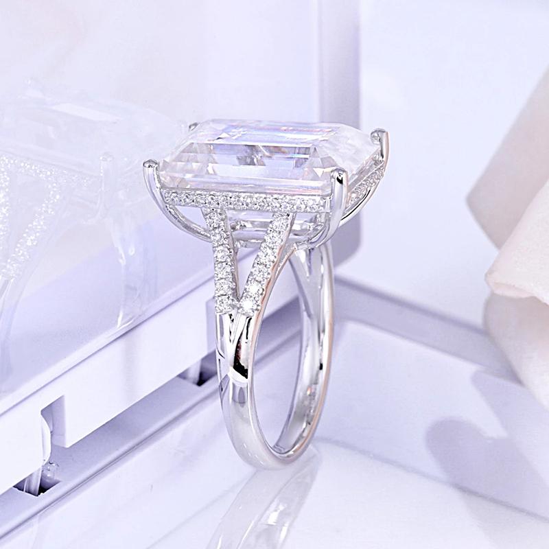 925 Sterling Silver  Emerald Cut CZ Split Shank Ring for women 2