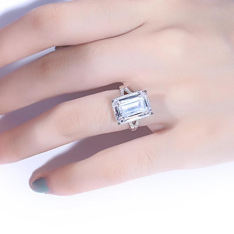 925 Sterling Silver  Emerald Cut CZ Split Shank Ring for women 5