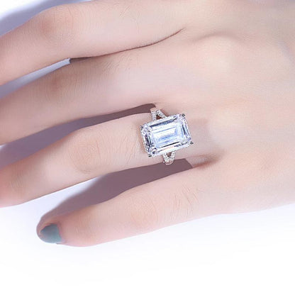 925 Sterling Silver  Emerald Cut CZ Split Shank Ring for women 5