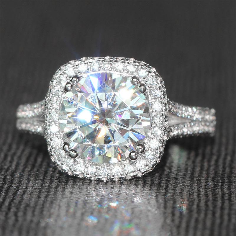 925 Sterling Silver Round Cut CZ Halo Ring for women 6