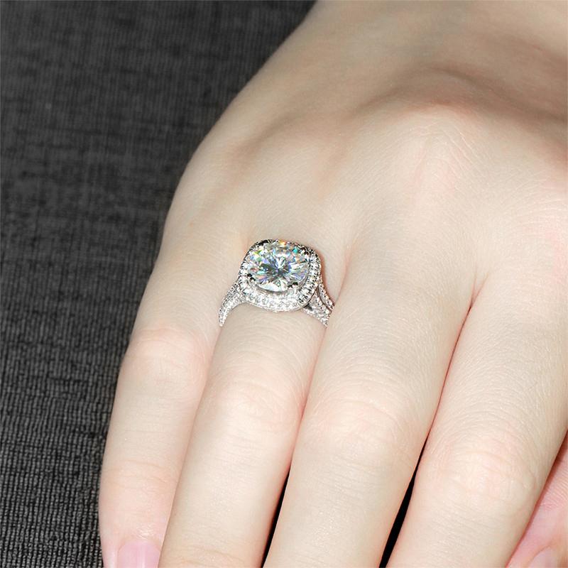 925 Sterling Silver Round Cut CZ Halo Ring for women 4