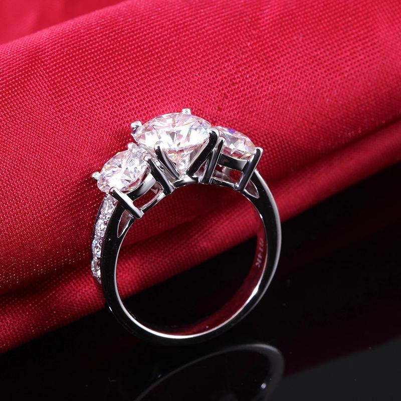 925 Sterling Silver Round Cut CZ Three Stone Ring 5