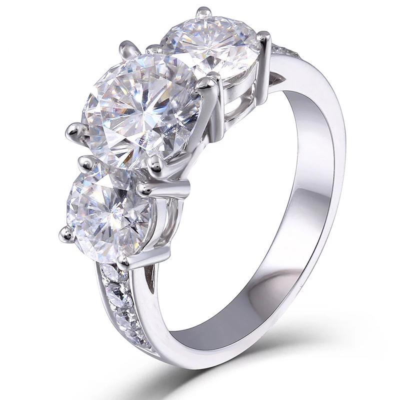 925 Sterling Silver Round Cut CZ Three Stone Ring 1