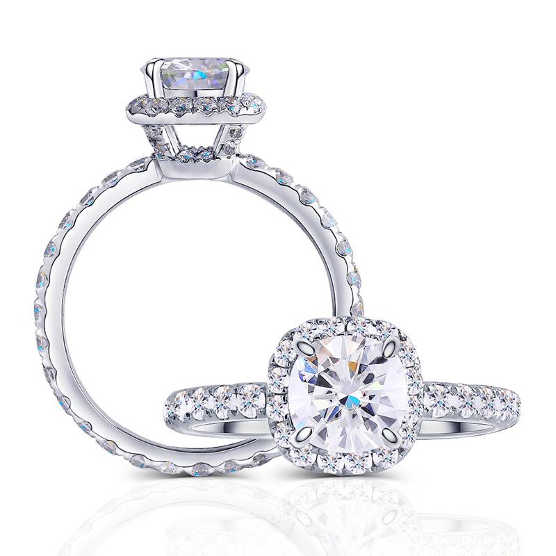 925 Sterling Silver Cushion Cut CZ Halo Ring for women 1