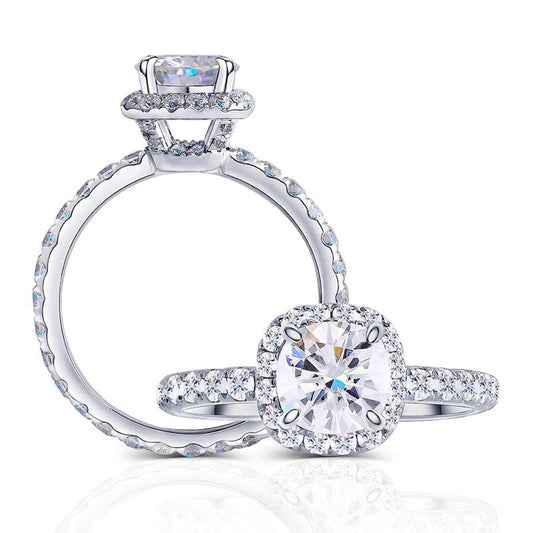 925 Sterling Silver Cushion Cut CZ Halo Ring for women 1