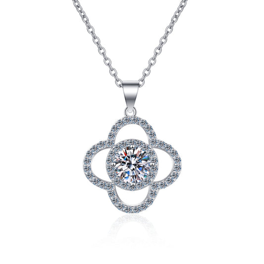 925 Sterling Silver Round Cut CZ Leaf Clover Necklace 1