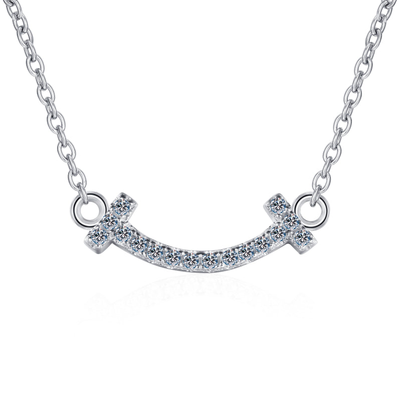 925 Sterling Silver Round Cut CZ Diamond Smiley Necklace 1