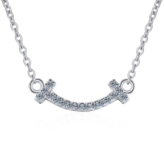 925 Sterling Silver Round Cut CZ Diamond Smiley Necklace 1