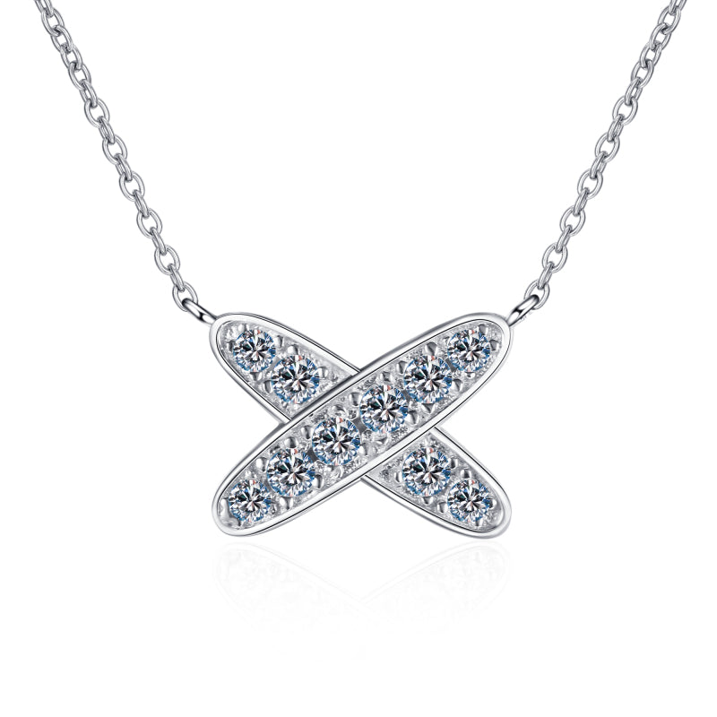 925 Sterling Silver Round Cut CZ Diamond X-shaped Pendant Necklace 1