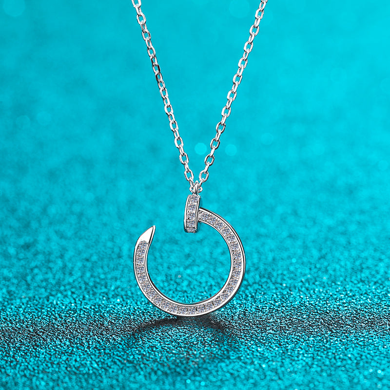 925 Sterling Silver Round Cut CZ Half moon Pendant Necklace 5