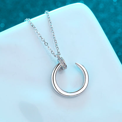 925 Sterling Silver Round Cut CZ Half moon Pendant Necklace 3