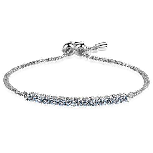 925 Sterling Silver Classic Round Cut CZ Diamond Bracelet with Adjustable Size 1