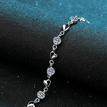 925 Sterling Silver Round Cut CZ Diamond Love Heart Bracelet 5